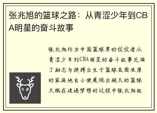 张兆旭的篮球之路：从青涩少年到CBA明星的奋斗故事